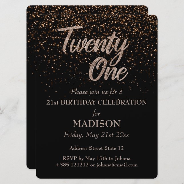 21st Birthday Gold Glitter Invitation (Front/Back)