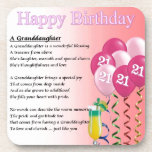 21st Birthday Granddaughter Poem Coaster<br><div class="desc">A great gift for a granddaughter on her 21st birthday</div>