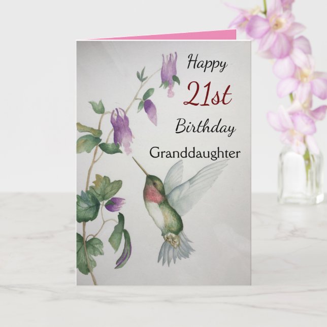 21st Birthday Granddaughter Pretty Hummingbird Card (Orchid)