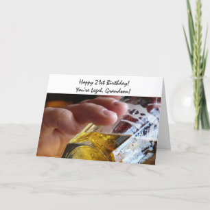 21st Birthday, grandson, beer, you're legal! Card
