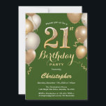 21st Birthday Green and Gold Balloons Confetti Invitation<br><div class="desc">21st Birthday Green and Gold Balloons Confetti Invitation. For further customisation,  please click the "Customise it" button and use our design tool to modify this template.</div>