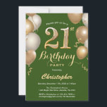 21st Birthday Green and Gold Balloons Confetti Invitation<br><div class="desc">21st Birthday Green and Gold Balloons Confetti Invitation. For further customisation,  please click the "Customise it" button and use our design tool to modify this template.</div>