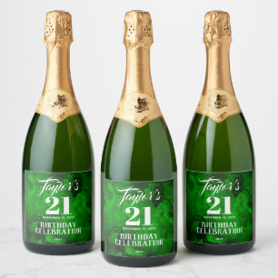 21st Birthday Green to Black Watercolor Champagne Sparkling Wine Label