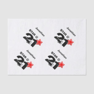 21st Birthday Grunge Text Layered RED Star J21Z Tissue Paper