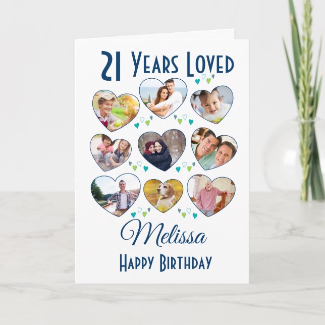 21st Birthday Heart Photo Collage Card (Front)