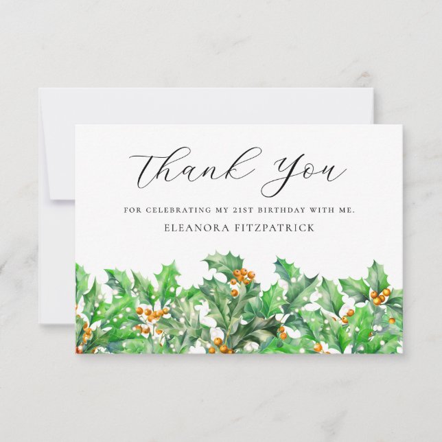 21st Birthday Holly December Birth Flower Custom Thank You Card (Front)