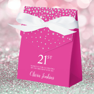 21st Birthday Hot Pink Sparkly Thank You Favour Box