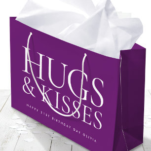 21st Birthday Hugs and Kisses Custom Purple Large Gift Bag
