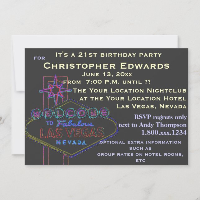 21st Birthday in Las Vegas for Male Invitation (Front)