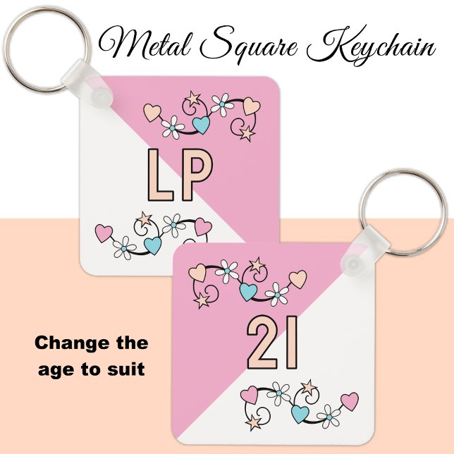 21st birthday initials pink peach key ring (Creator Uploaded)
