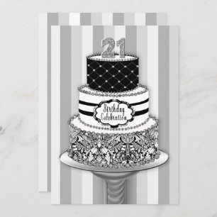 21st Birthday Invitation, 3-Tier Cake Invitation