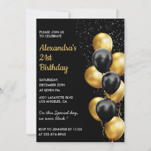 21st birthday invitation Balloons Gold Dinner