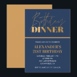 21st birthday invitation Birthday Dinner Gold Navy<br><div class="desc">21st birthday invitation Birthday Dinner Gold Golden Navy</div>