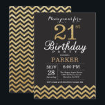 21st Birthday Invitation Black and Gold Glitter<br><div class="desc">21st Birthday Invitation with Black and Gold Glitter Chevron. Chalkboard. Adult Birthday. Man or Women Bday Invite. For further customisation,  please click the "Customise it" button and use our design tool to modify this template.</div>
