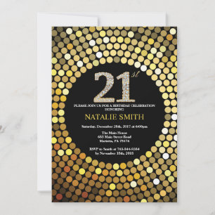 21st Birthday Invitation Black and Gold Glitter