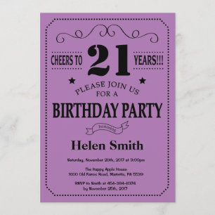 21st Birthday Invitation Black and Purple