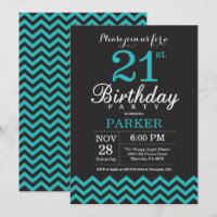 21st Birthday Invitation Black and Teal