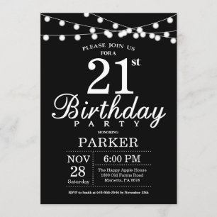 21st Birthday Invitation Black and White