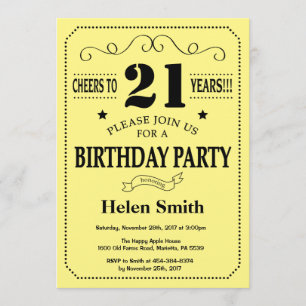 21st Birthday Invitation Black and Yellow