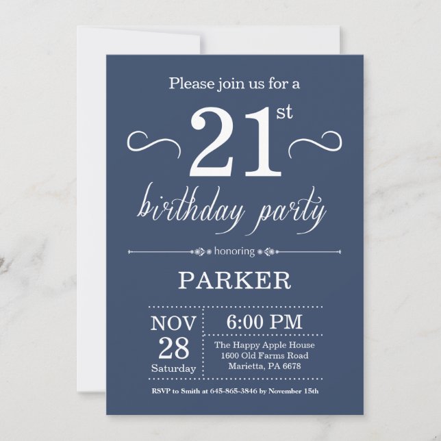 21st Birthday Invitation Blue (Front)