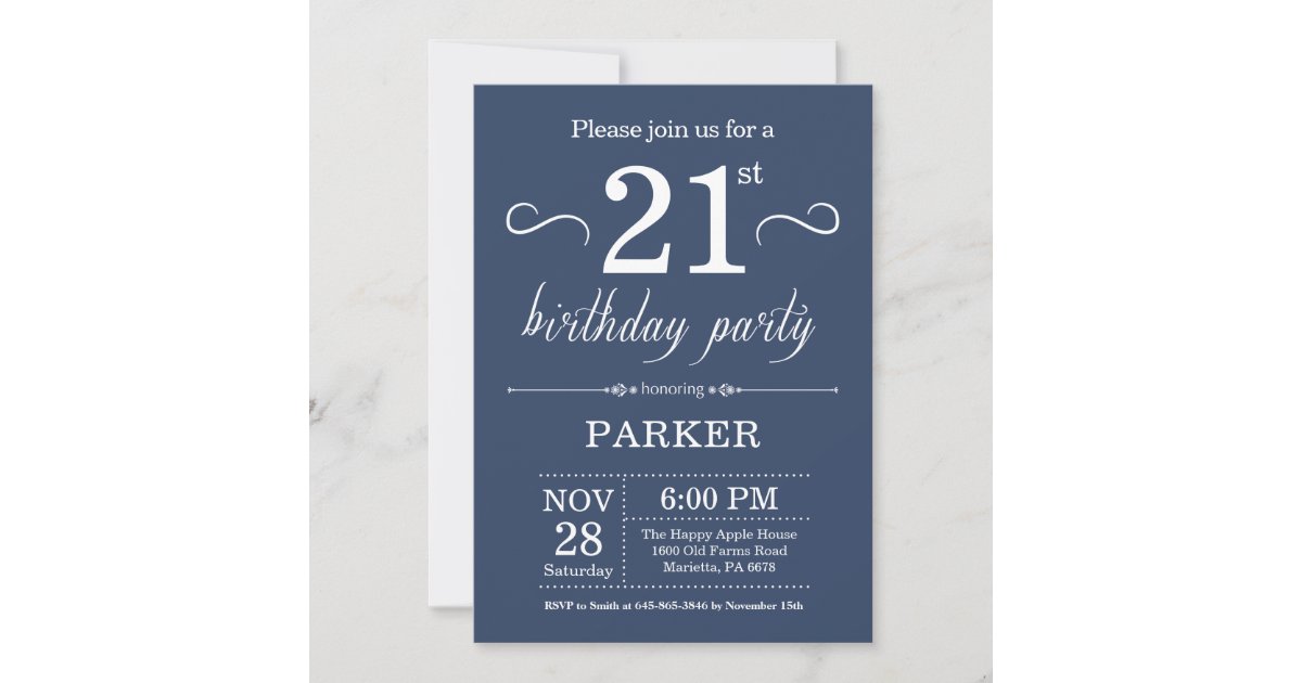 21st Birthday Invitation Blue | Zazzle