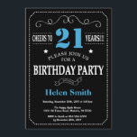 21st Birthday Invitation Blue and Black Chalkboard<br><div class="desc">21st Birthday Invitation Blue and Black Typography. Chalkboard. Black and White Background. Adult Birthday. Male Men or Women Birthday. Kids Boy or Girl Lady Teen Teenage Bday Invite. 13th 15th 16th 18th 20th 21st 30th 40th 50th 60th 70th 80th 90th 100th. Any Age. For further customisation, please click the "Customise...</div>