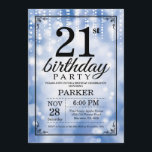 21st Birthday Invitation Blue Glitter<br><div class="desc">21st Birthday Invitation with Blue String Lights with Blue Glitter Background. Blue Birthday. Adult Birthday. Men or Women Bday Invite. 13th 15th 16th 18th 20th 21st 30th 40th 50th 60th 70th 80th 90th 100th, Any age. For further customisation, please click the "Customise it" button and use our design tool to...</div>