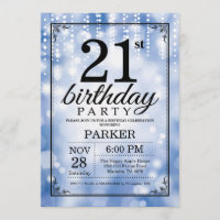21st Birthday Invitation Blue Glitter