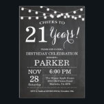 21st Birthday Invitation Chalkboard<br><div class="desc">21st Birthday Invitation Chalkboard Background with String Lights. Black and White. 13th 15th 16th 18th 20th 21st 30th 40th 50th 60th 70th 80th 90th 100th, Any age. Adult Birthday. Woman or Man Male Birthday Party. For further customisation, please click the "Customise it" button and use our design tool to modify...</div>