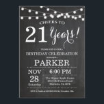 21st Birthday Invitation Chalkboard<br><div class="desc">21st Birthday Invitation Chalkboard Background with String Lights. Black and White. 13th 15th 16th 18th 20th 21st 30th 40th 50th 60th 70th 80th 90th 100th, Any age. Adult Birthday. Woman or Man Male Birthday Party. For further customisation, please click the "Customise it" button and use our design tool to modify...</div>