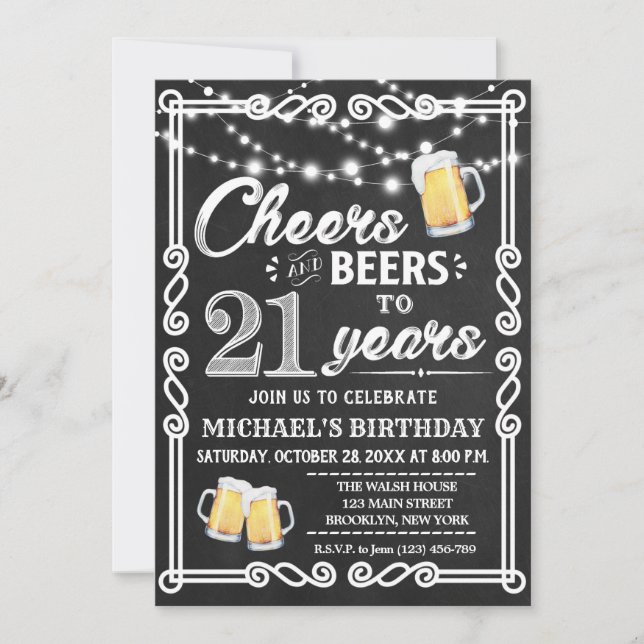 21st Birthday Invitation | Cheers and Beers (Front)