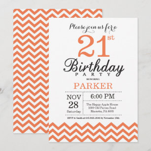21st Birthday Invitation Coral Chevron