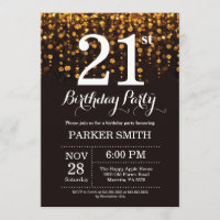 21st Birthday Invitation Gold Glitter