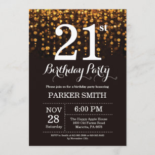 21st Birthday Invitation Gold Glitter