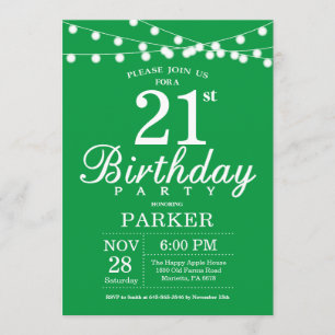 21st Birthday Invitation Green