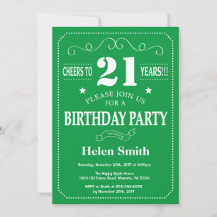 21st Birthday Invitation Green and White