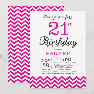 21st Birthday Invitation Hot Pink Chevron