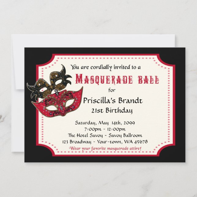 21st Birthday invitation masquerade,21st,masquerad (Front)
