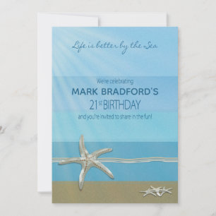 21st Birthday Invitation, Ocean, Starfish, Name Invitation