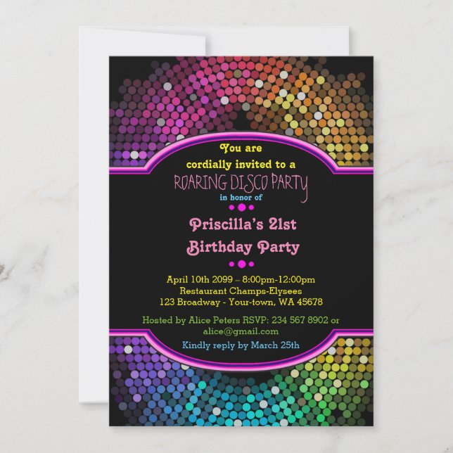 21st Birthday invitation Party, Disco Party,Gatsby (Front)