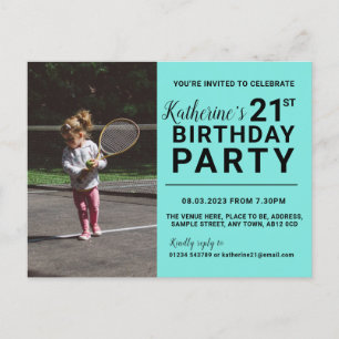 21st Birthday Invitation Photo Card Cyan