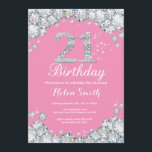 21st Birthday Invitation Pink and Silver Diamond<br><div class="desc">21st Birthday Invitation. Pink and Silver Rhinestone Diamond. Elegant Birthday Bash invite. Adult Birthday. Women Birthday. Men Birthday. For further customisation,  please click the "Customise it" button and use our design tool to modify this template.</div>