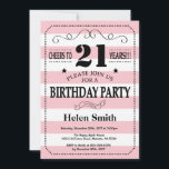 21st Birthday Invitation Pink and White Stripes<br><div class="desc">21st Birthday Invitation Pink and White Stripes Typography. Cheers to 21 years. Adult Birthday. Male Men or Women Birthday. Kids Boy or Girl Lady Teen Teenage Bday Invite. 13th 15th 16th 18th 20th 21st 30th 40th 50th 60th 70th 80th 90th 100th. Any Age. For further customisation, please click the "Customise...</div>