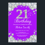 21st Birthday Invitation Purple and Silver Diamond<br><div class="desc">21st Birthday Invitation. Purple and Silver Rhinestone Diamond. Elegant Birthday Bash invite. Adult Birthday. Women Birthday. Men Birthday. For further customisation,  please click the "Customise it" button and use our design tool to modify this template.</div>