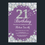 21st Birthday Invitation Purple and Silver Diamond<br><div class="desc">21st Birthday Invitation. Purple and Silver Rhinestone Diamond. Elegant Birthday Bash invite. Adult Birthday. Women Birthday. Men Birthday. For further customisation,  please click the "Customise it" button and use our design tool to modify this template.</div>