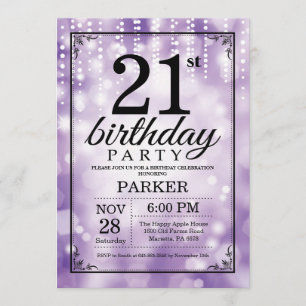 21st Birthday Invitation Purple Glitter
