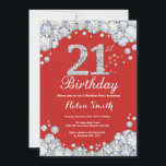 21st Birthday Invitation Red and Silver Diamond<br><div class="desc">21st Birthday Invitation. Red and Silver Rhinestone Diamond. Elegant Birthday Bash invite. Adult Birthday. Women Birthday. Men Birthday. For further customisation,  please click the "Customise it" button and use our design tool to modify this template.</div>