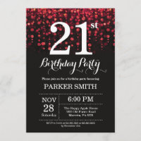21st Birthday Invitation Red Glitter