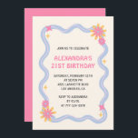 21st birthday invitation Retro Groovy Pink Flowers<br><div class="desc">21st birthday invitation Retro Groovy Pink Flowers</div>