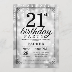 21st Birthday Invitation Silver Glitter